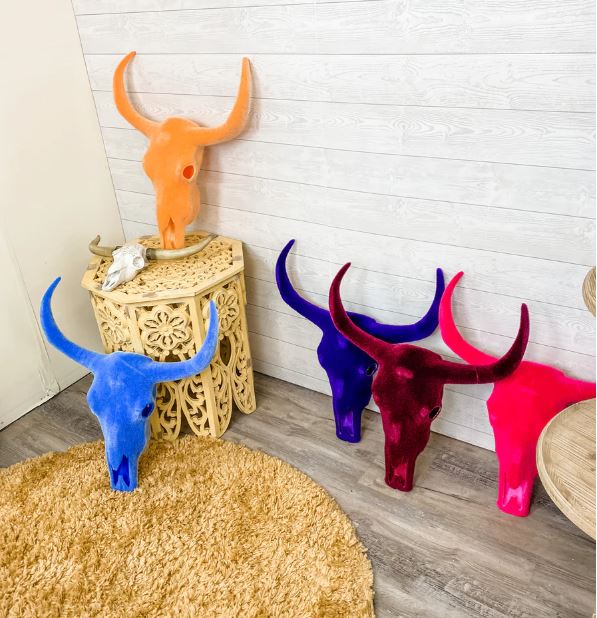 FLOCKED LONGHORN SKULLS